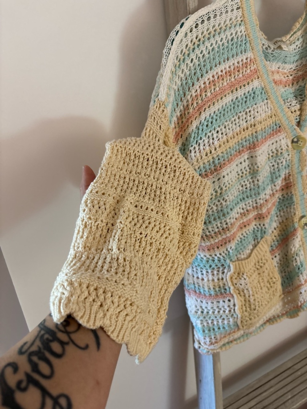 Women’s L crochet summer Cardigan boutique, beachy, costal grandma, cottagecore - Picture 5 of 16